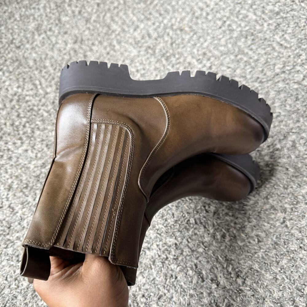 Zara Green Vegan Leather Chunky Boots Chelsea Size 37 US 6.5 - Picture 3 of 6